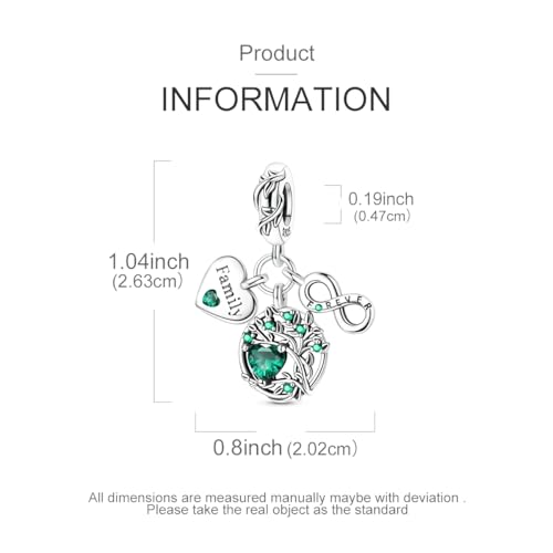 Hapour 925 Sterling Silver Charms for Bracelet Necklace Dangle Pendant Bead | Bear Charm, Elephant Zebra Cat Dream catcher Family Birthday European Jewelry Charm, For Women Mom - color: Green Eternal Love Family Tree