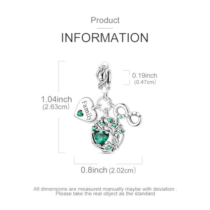 Hapour 925 Sterling Silver Charms for Bracelet Necklace Dangle Pendant Bead | Bear Charm, Elephant Zebra Cat Dream catcher Family Birthday European Jewelry Charm, For Women Mom - color: Green Eternal Love Family Tree