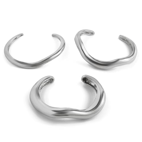 Chunky Gold Bangle Bracelets for Women Trendy Irregular Statement Cuff Bracelets Stack Wide Minimalist 3PCS Bangle Set Jewelry - style: Silver B