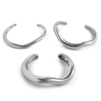Chunky Gold Bangle Bracelets for Women Trendy Irregular Statement Cuff Bracelets Stack Wide Minimalist 3PCS Bangle Set Jewelry - style: Silver B