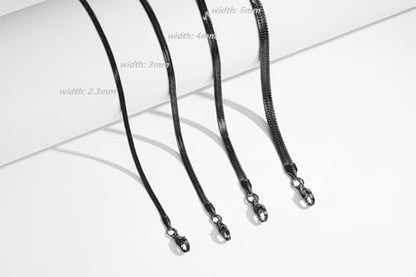 FOSIR Herringbone Necklace for Women, 14K Gold Plated/Silver/Black Choker Necklace, Dainty Surgical Stainless Steel Snake Chain for Women, 2.3mm/3mm/4mm/5mm Width - color: Black, style: 2.3mm/16 Inch