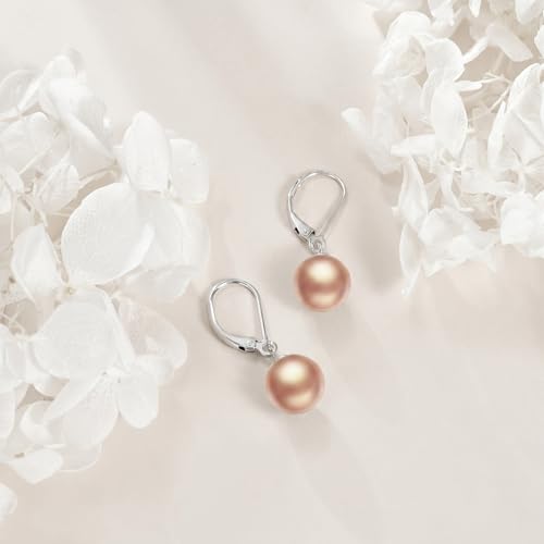 925 Sterling Silver Pearl Leverback Earrings Dangle Drop Jewelry Gifts for Women - style: Champagne Pearl