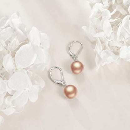 925 Sterling Silver Pearl Leverback Earrings Dangle Drop Jewelry Gifts for Women - style: Champagne Pearl