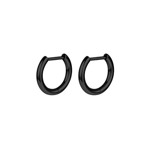 AOEDEJ G23 Titanium Black/Steel Gray/Gold Hoop Earrings 18G Small Huggie Hoop Earrings 8mm/10mm/12mm Cartilage for Sensitive Ears for Multiple Piercing Cartilage Hoop Earring Stack Jewelry - style: D-BK-8mm