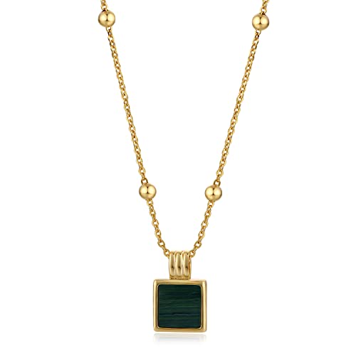 FRUMOS Dainty Layered Choker Necklace 18k gold Plated Y Pendant Commemorative coin Necklace Multilayer Bar Disc Necklace Adjustable Layering Choker Necklaces fashion jewelry for Women Girls - color: Square malachite Pendant
