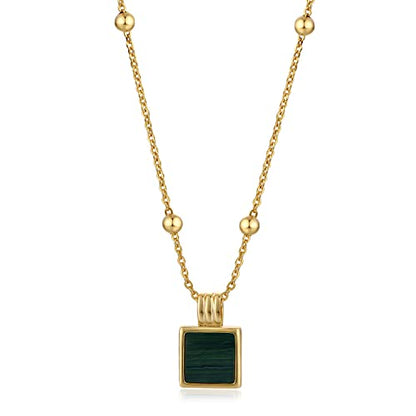 FRUMOS Dainty Layered Choker Necklace 18k gold Plated Y Pendant Commemorative coin Necklace Multilayer Bar Disc Necklace Adjustable Layering Choker Necklaces fashion jewelry for Women Girls - color: Square malachite Pendant