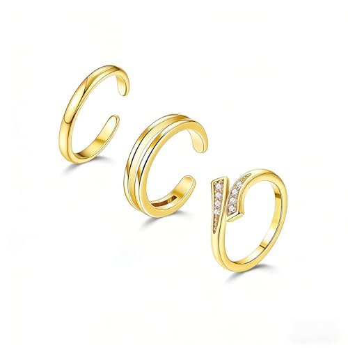 3Pcs Gold Toe Rings for Women,Trendy CZ Flower Toe Rings Silver Open Adjustable Band Ring Summer Foot Jewelry Accessories - color: cz