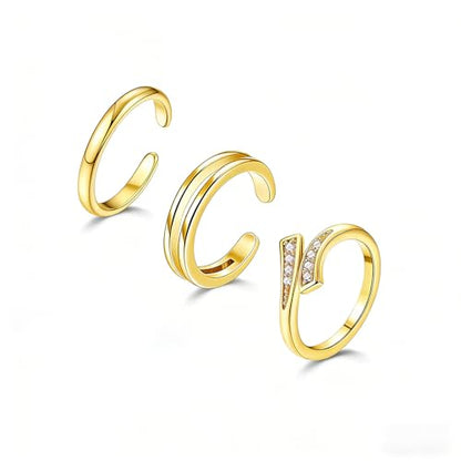 3Pcs Gold Toe Rings for Women,Trendy CZ Flower Toe Rings Silver Open Adjustable Band Ring Summer Foot Jewelry Accessories - color: cz