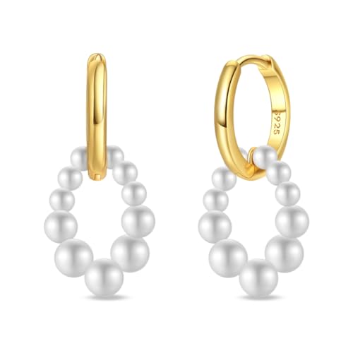925 Sterling Silver Huggie Hoop Earrings for Women with 5A Cubic Zirconia Jewelry Birthday Gift - style: Pearl dangle