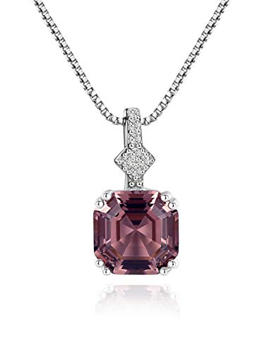 Michooyel S925 2ct Cubic Zirconia/Morganite Asscher Cut Pendant Necklace Sterling Silver Gemstone Necklace for Women - color: Morganite