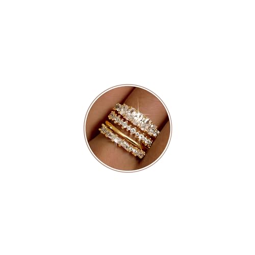 LOLIAS Gold Stackable Rings for Women Non Tarnish Engagement Wedding Bands | Hypoallergenic,Dainty Cubic Zirconia Wedding Ring Set,Minimalist Trendy Statement Promise Thumb Rings Stacking Size 5-10 - style: Sparkly-14K Gold Plated