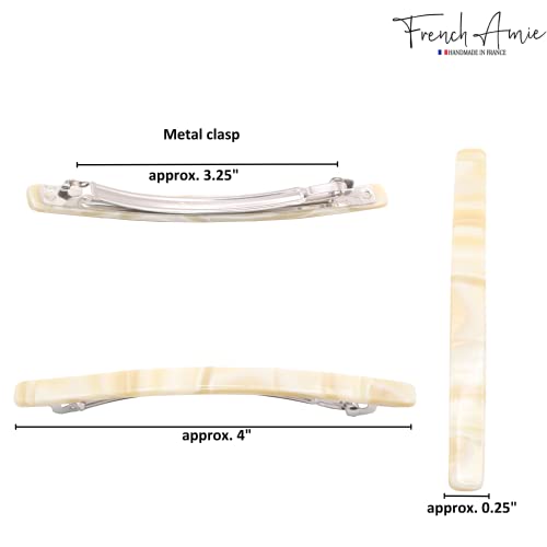 French Amie Long and Thin Cream Nougat Large 4 Inch Hair Clip Barrette | Handmade Automatic For Girls Women Teens Adults Everyday Style - color: Cream Nouget