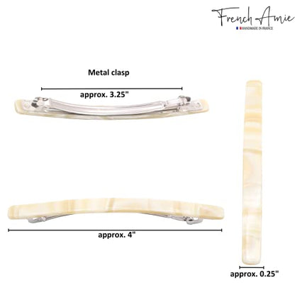 French Amie Long and Thin Cream Nougat Large 4 Inch Hair Clip Barrette | Handmade Automatic For Girls Women Teens Adults Everyday Style - color: Cream Nouget