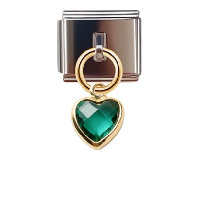 Birthstone Heart Dangle Charm for 9mm Italian Charm Bracelet, Stainless Steel with Birth Stone, Birthday Gift - color: May