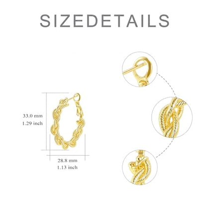 14K Gold Braided Texture Hoop Earring, 32/40mm Twist Rope Design Round Hoop Earrings for Women Gold Jewelry Gifts for women - style: Twisted Braided Earrings-32mm