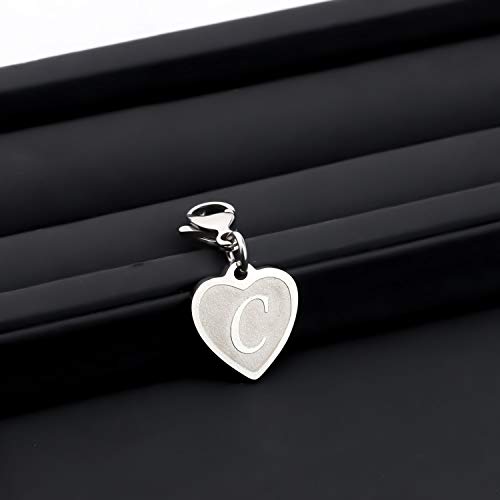 FAADBUK Initial Letter A-Z Alphabet Heart Charms for Jewelry Bracelet Keychain Necklace Initial Stainless steel Clasp Clip on Charm - color: intial C