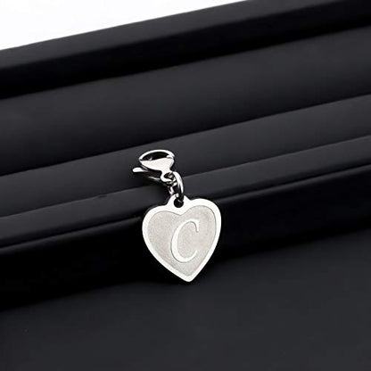 FAADBUK Initial Letter A-Z Alphabet Heart Charms for Jewelry Bracelet Keychain Necklace Initial Stainless steel Clasp Clip on Charm - color: intial C