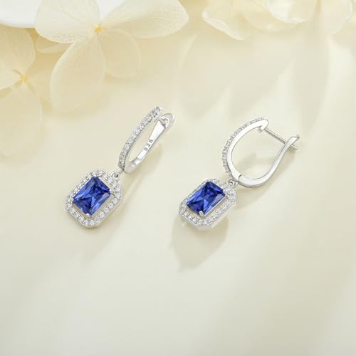 Women's Solitaire Dangle Drop Earrings 925 Sterling Silver Pure Square Huggie Earrings Hoop Dangle Drop Earrings Jewelry Gift - color: 12-tanzanite-Dec