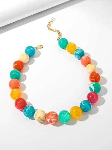 Chunky Beaded Necklaces for Women Statement Necklace | Bold Chunky Choker, Large Resin Beads, Adjustable Necklace, Boho Trendy Summer Beach Holiday Jewelry - color: Colorful-03