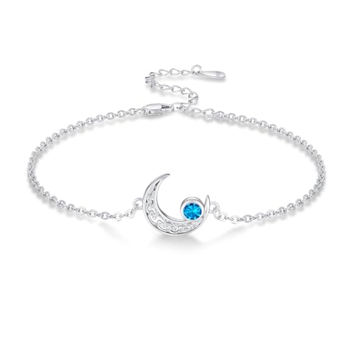 Moon Bracelet for Women 925 Sterling Silver Moonstone/Birthstone Moon Bracelet Butterfly/Dragonfly Bracelet Celtic Moon Butterfly Dragonfly Jewelry Gifts for Women - style: 12-Dec Birthstone