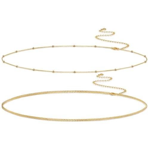 CAROVO Belly Waist Chain for Women 14K Gold Silver Plated Layered Body Chains Boho Cuban Figaro Pearl Heart Coin Satellite Bead Belly Chain Sexy Bikini Body Jewelry for Women Adjustable - style: A:Cuban Bead GD