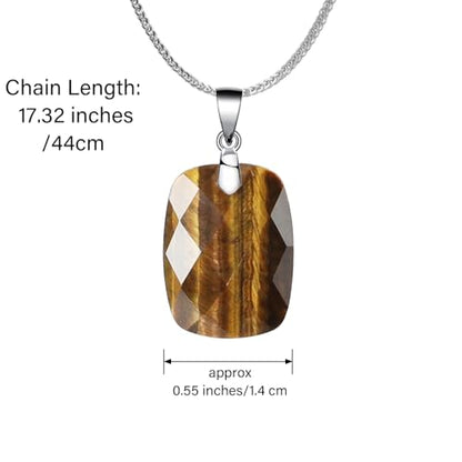 iSTONE 925 Sterling Silver Natural Crytral for Womens Pendant Necklace, Gemstone Birthstone with 17.8" Silver Chain Ladies - color: Rectangle - Tiger's Eye