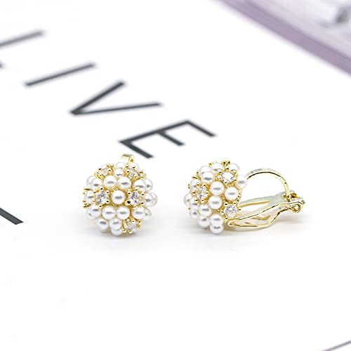 YOQUCOL Simulated Pearl Flower-Cluster Shape Clip On Stud Earrings Non Pierced Ear Earrings for Women - color: B