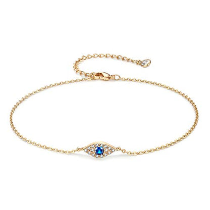 LOYATA Dainty Ankle Bracelet,14K Gold Plated Tiny Bead Anklet Dainty White Cubic Zirconia Cross Tassel Foot Chain Cute Lucky Moon Evil Eye Foot Jewelry Boho Anklets for Women - color: Evil Eye 2