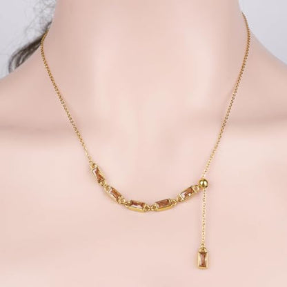 Emerald Cut Y Shaped Necklace for Women 18K Gold Plated Double Layered Y Lariat Necklace Jewelry Gift - color: Style9-Champagne