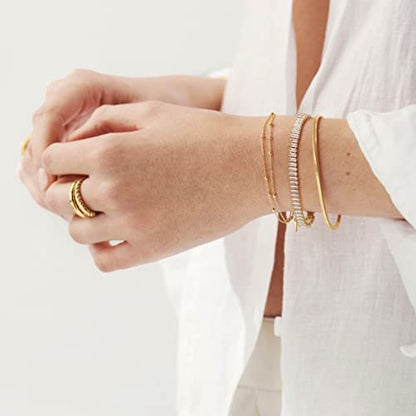 PEARLADA 18k Gold Plated Chain Layerd Bracelet Coin Charm Toggle Bracelet Trendy Cubic Zirconia Jewelry - color: 6. Baguette tennis