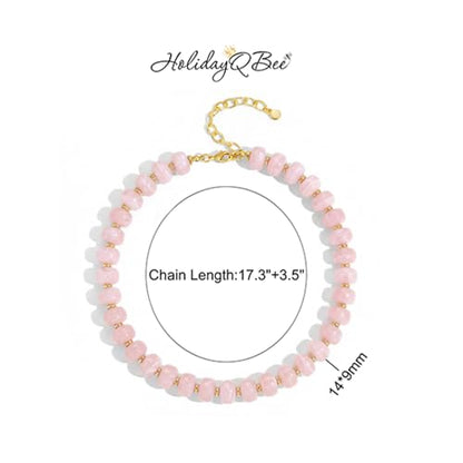 Beaded necklace for Women Boho Bead Gemstone Chunky Necklace Big Bead Necklace Fashion Trendy Summer Necklaces Jewelry Gifts - color: Pink Beaded