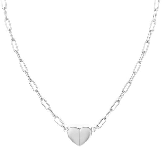 HERSIN Heart Necklaces for Women, Dainty 14k Gold Plated/Silver/Rose Gold Magnetic Heart Necklace Simple Paperclip Chain Choker Necklace for Womens Cute Gold Jewelry for Women Gifts Fashion Accessories - color: Silver