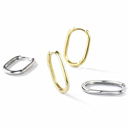 Silver/14K Gold-Plated Women's Hoop Earrings – Hypoallergenic Rectangle Geometric Mini Hoops, Minimalist Everyday Gift - color: Gold