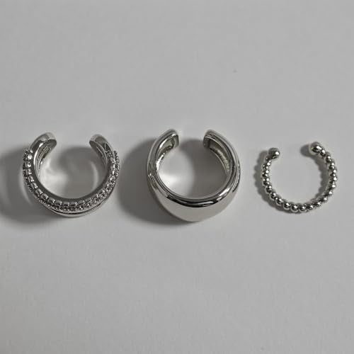 Ear Cuffs Non Piercing Ear Cuff for Women Clip on Huggie Hoop Earrings Gold Fake Earring Cuff with Chain Clips Minimalist Jewelry - color: A4:3pcs silver