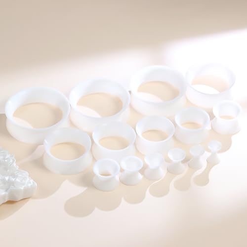 10G-25mm Thin & Thick Silicone Ear Gauges Tunnels Stretching Kit Double Flared Rubber Gauges Tunnels Plugs Flexible Soft Tunnels Earrings Gauge Kit for Women Men - color: White 10G-25mm