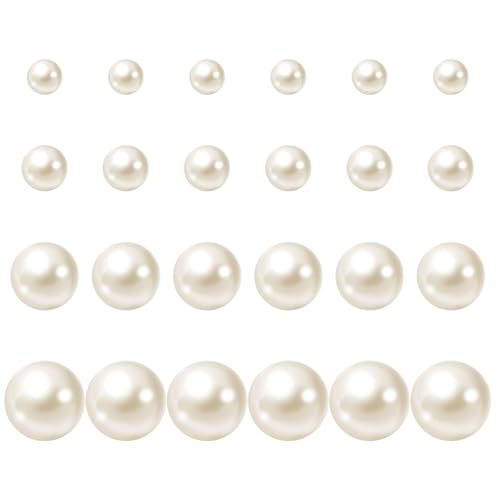 12 Pairs Pearl Earrings, Stud Earrings for Women, 4 Mixed Sizes White Pearls Stud Earring, Round Simulated Pearl Earring Studs for Bridal Wedding Birthday Party Gift - color: off-white