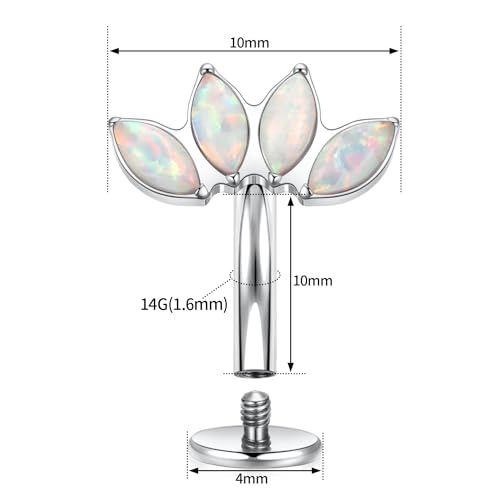 G23 Titanium Belly Jewelry 14G Flat Bottom Floating Belly Button Rings Curved Belly Barbell Navel Ring Belly Piercing 8/10/12/14mm Navel Rings Belly Piercings Jewelry for Women - color: Style4:Silver,4 Horse Eye White Opal