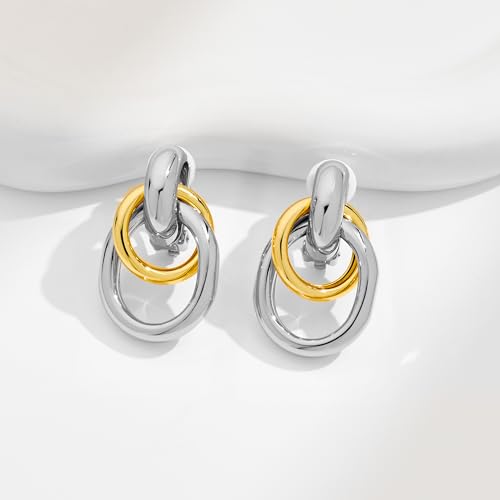 Gold Geometric Clip On Earrings for Women Chunky Gold Knot Link Clip Earrings Trendy Jewelry - color: Two Tone-A