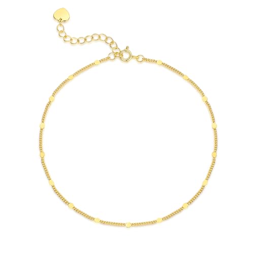 14K Gold Anklets for Women Gold Ankle Bracelets for Women | Cuban Chain with Spaced Tiny Disc Ankle Bracelets for Women Waterproof Women's Anklets 11(9+2) Inches