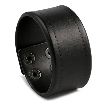 Xusamss Wide Leather Cuff Bracelet for Women Adjustable Punk Wristband Faux Leather Fashion Jewelry Bangle - color: Black