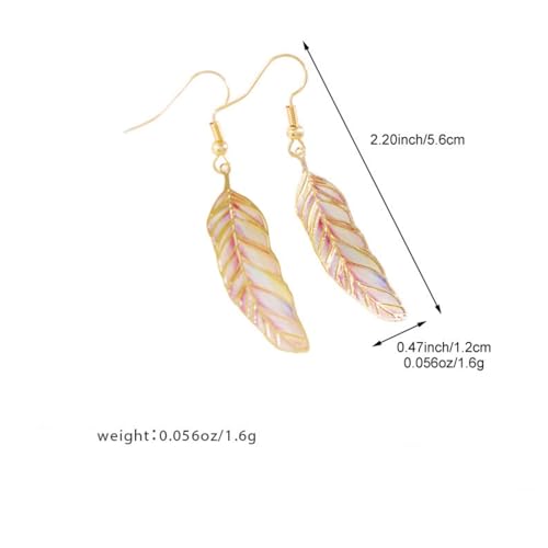 Bohemian Colorful Feather Drop Earrings for Women,Fashion Gradient Leaf Danging Earring Lightweight Hook Shaped Statement Jewelry - color: color D