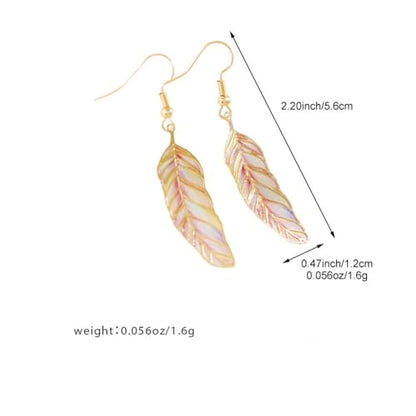 Bohemian Colorful Feather Drop Earrings for Women,Fashion Gradient Leaf Danging Earring Lightweight Hook Shaped Statement Jewelry - color: color D