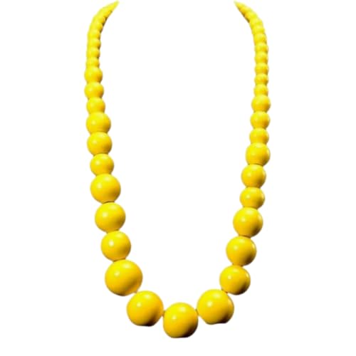 Boho Chunky Wooden Beads Necklace Colorful Natural Wood Big Round Beaded Strand Multicolor Necklaces Ethnic Statement Costume Wedding Jewelry for Women Brides - color: yellow