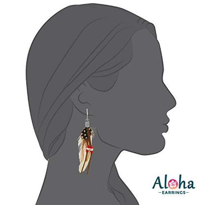 Aloha Earrings-Clip On Real Feather Earrings-Dangle Clip On Earrings Tassel Long Clip Earrings Bohemian - color: White Feathers
