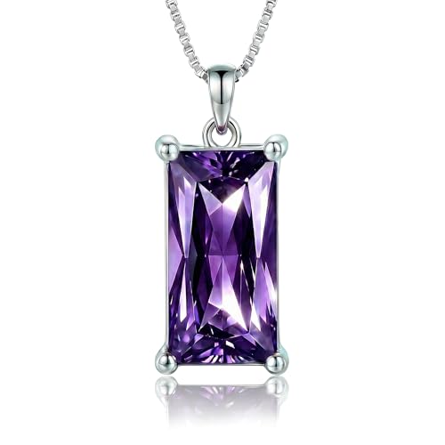 8mm x 16mm Square Birthstone Pendant Necklace – Fashion charming Sterling Silver Gift for women - color: February