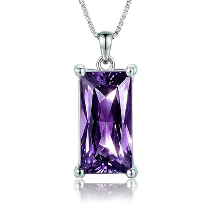 8mm x 16mm Square Birthstone Pendant Necklace – Fashion charming Sterling Silver Gift for women - color: February