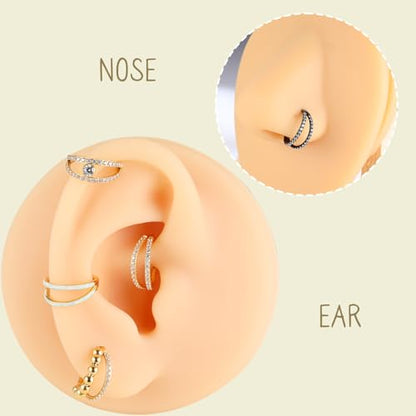 AROWRO Conch Piercing Jewelry Nose Rings Hoops Septum Cartilage Helix Rook | Surgical Steel Gold Silver Cartilage Earrings for Women Tragus Helix Piercing Jewelry 16G 18G 20G With Cubic Zirconia Opal - color: Black-D1 Clear CZ, size: 16G(1.2mm)-8mm