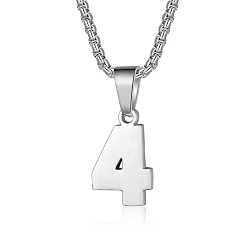 Susook Number Necklace for Boy Black Athletes Number Stainless Steel Chain 00-99 Number Charm Pendant Personalized Sports Jewelry for Men Basketball Baseball Football - color: Silver, style: 4