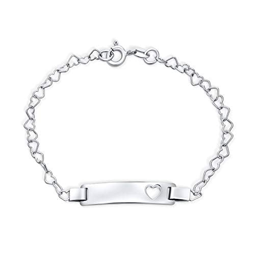 Personalized Petite Heart Name Bar ID Bracelet .925 Sterling Silver 6 Inch - color: Silver