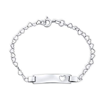 Personalized Petite Heart Name Bar ID Bracelet .925 Sterling Silver 6 Inch - color: Silver